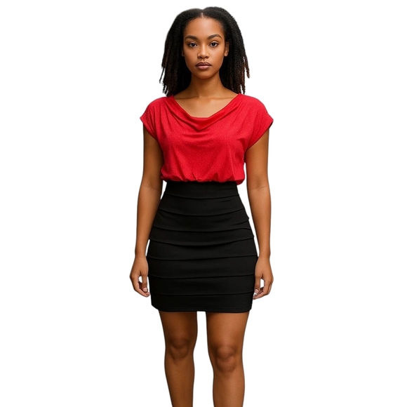 Enfocus Studio Women Size 4 Red Glitter Black Bodycon Gothcore Party Mini Dress - Picture 1 of 9